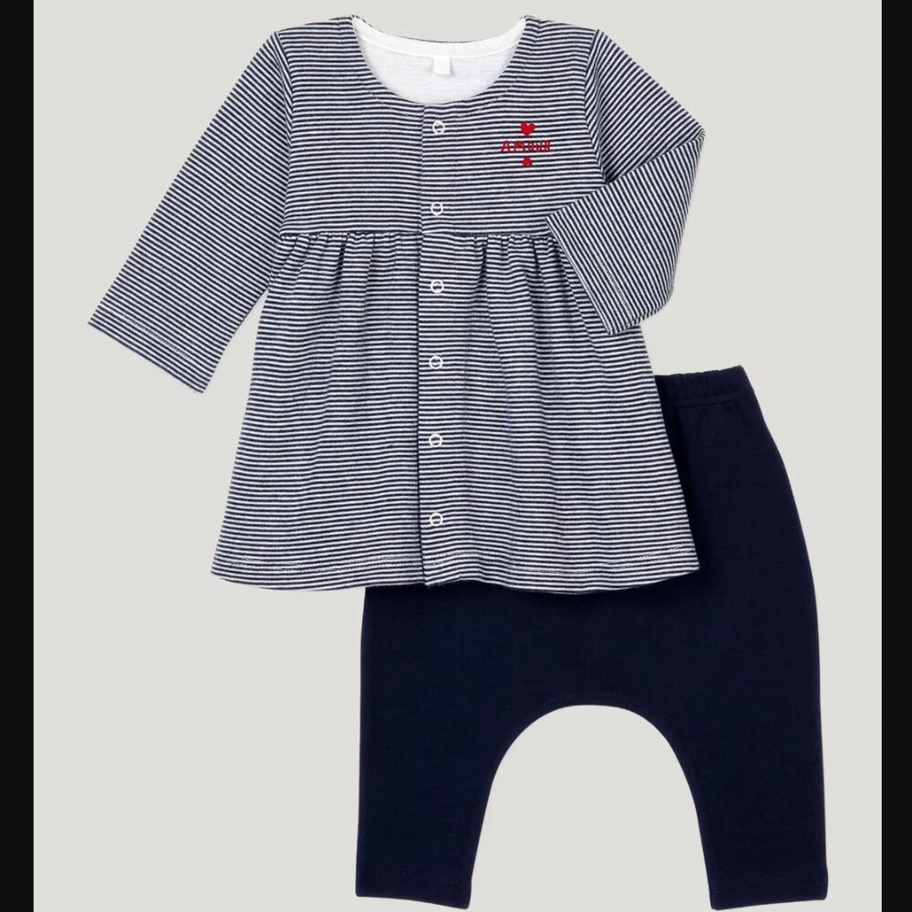 Petit Bateau Striped Dress Jacket Legging Pants Set 3M